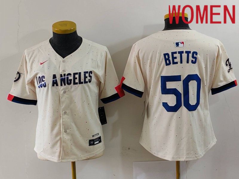 Women Los Angeles Dodgers #50 Betts Cream Fashion Nike Game MLB Jersey style 7031->youth mlb jersey->Youth Jersey